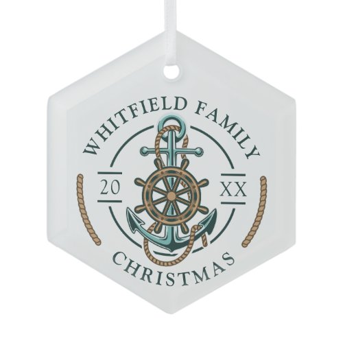Custom Family Christmas Nautical Holiday Glass Ornament