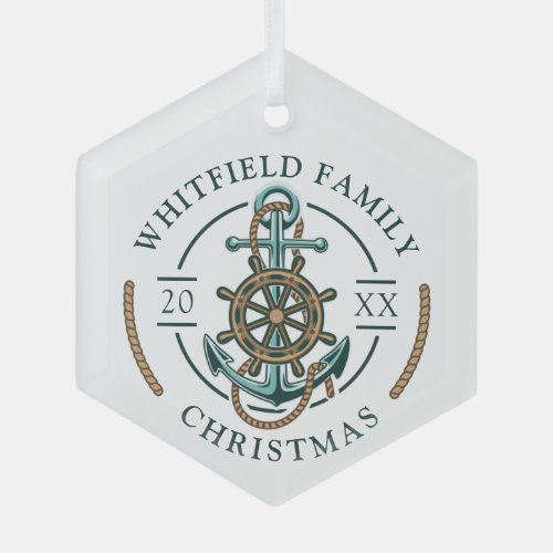 Custom Family Christmas Nautical Holiday Glass Ornament