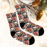Custom Family Christmas Photo Collage Picture Socks<br><div class="desc">Create your own unique custom-printed holiday socks for the amazing dad who will love them! This simple and modern design includes a photo collage grid of two favorite Christmas (or other) photos with a black background that coordinates with the sock details. Makes a fun stocking stuffer gift! Photo tip: crop...</div>