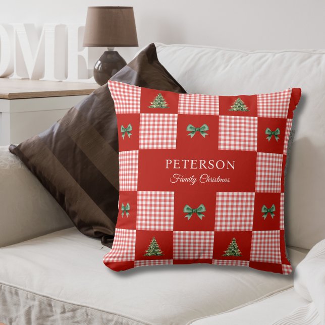 Custom Family Christmas Red Throw Pillow (Creator Uploaded)