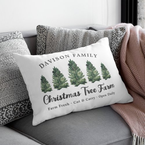 Custom Family Christmas Tree Farm Holiday Lumbar Pillow