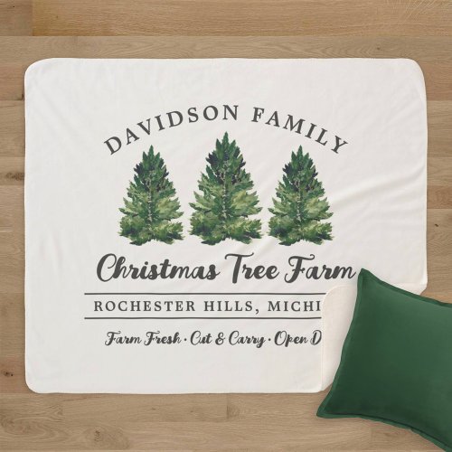 Custom Family Christmas Tree Farm Holiday Sherpa Blanket