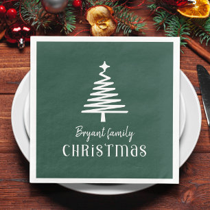 Custom family Christmas tree green Paper Dinner Napkins