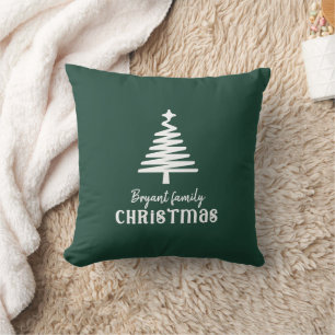 Custom family Christmas tree green  Throw Pillow