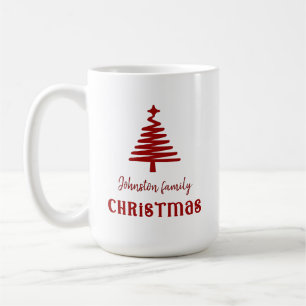 Custom family Christmas tree simple red  Coffee Mug