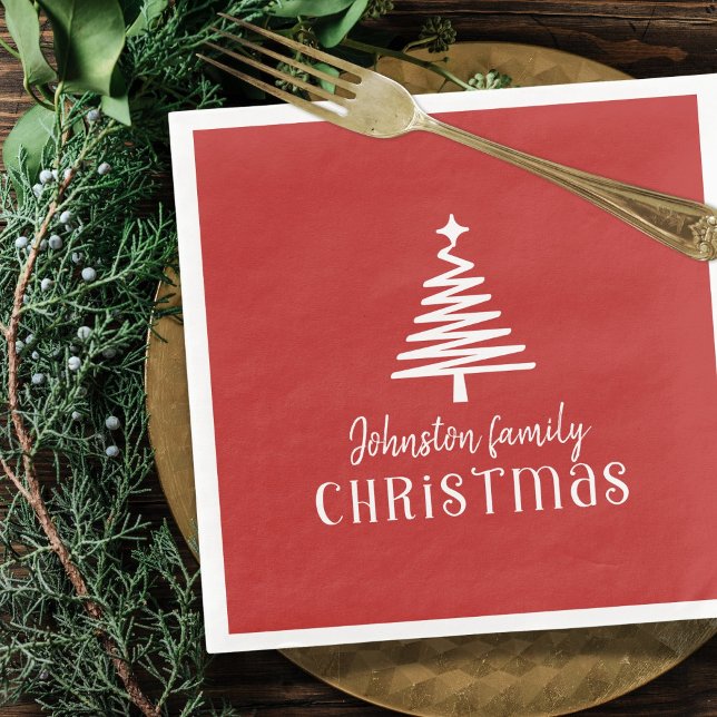 Custom family Christmas tree simple red  Paper Dinner Napkins (Creator Uploaded)