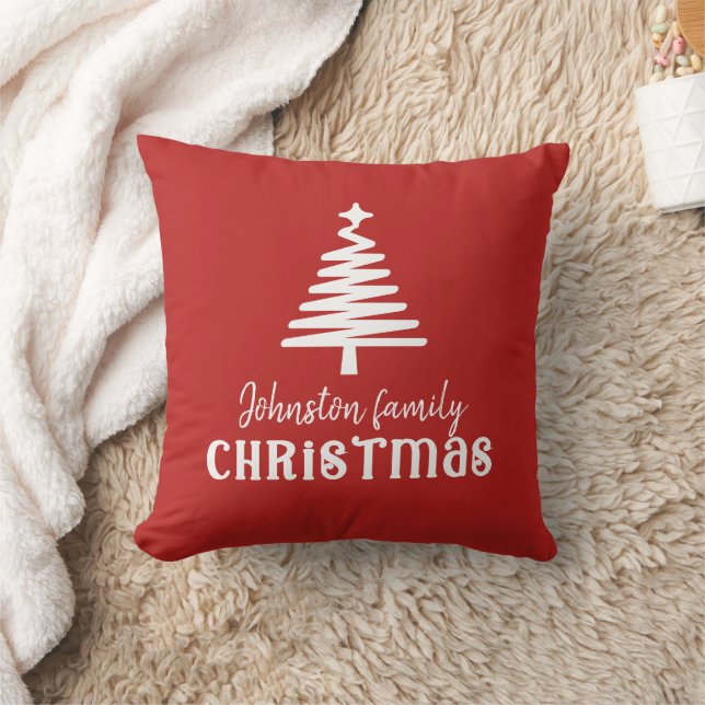 Custom family Christmas tree simple red  Throw Pillow (Blanket)