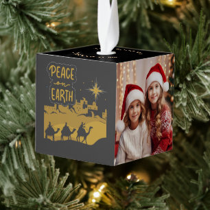 Custom Family Christmas Two Photo Template Cube Ornament