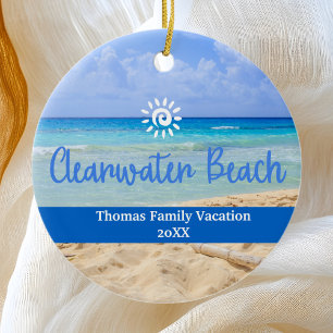Custom Family Clearwater Beach Vacation Christmas Ceramic Ornament