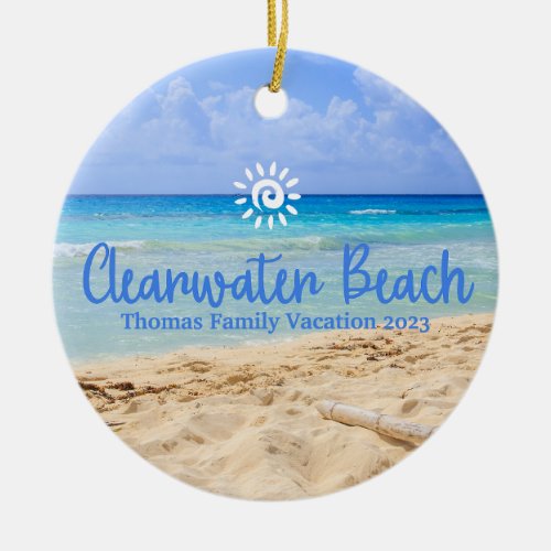 Custom Family Clearwater Beach Vacation Christmas Ceramic Ornament