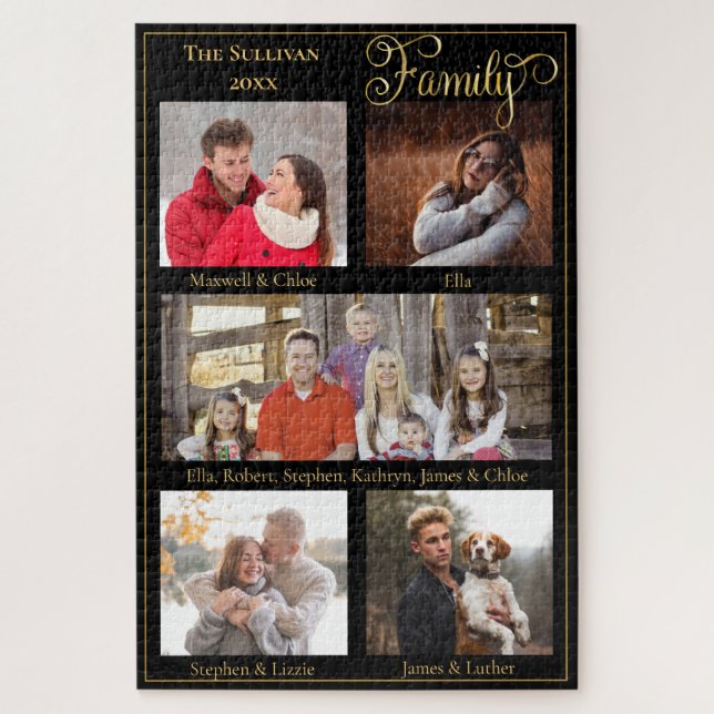 Custom Family Collage 5 Photo Year Keepsake Jigsaw Puzzle (Vertical)