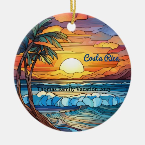 Custom Family Costa Rica Trip Faux Stained Glass Ceramic Ornament