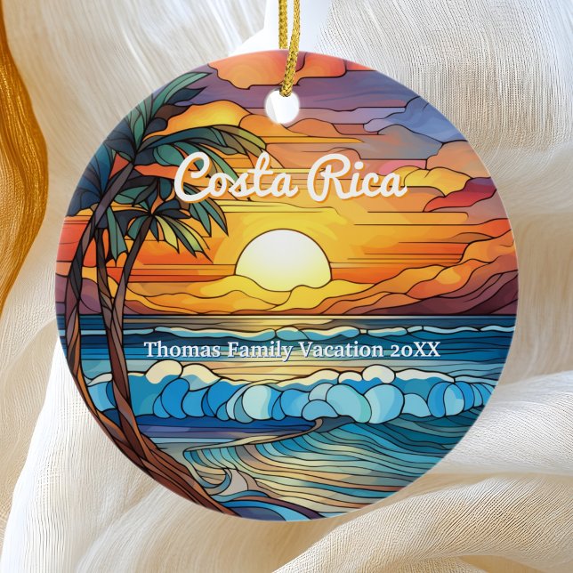 Custom Family Costa Rica Trip Faux Stained Glass Ceramic Ornament (Creator Uploaded)