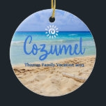 Custom Family Cozumel Vacation Christmas Ceramic Ornament<br><div class="desc">Cute personalizable Mexico Trip souvenir.

Customization:
Change Caption and year to make it unique.</div>