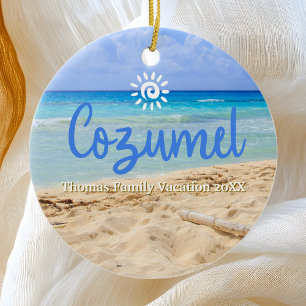 Custom Family Cozumel Vacation Christmas Ceramic Ornament