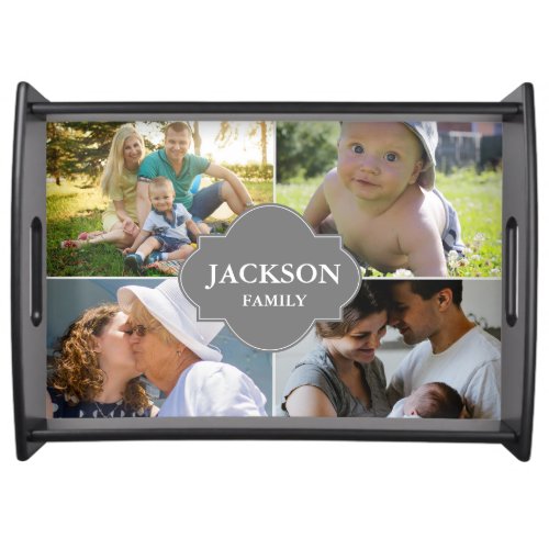 Custom Family Crest label family photo collage Serving Tray