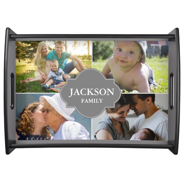 Custom Family Crest label family photo collage Serving Tray (Front)