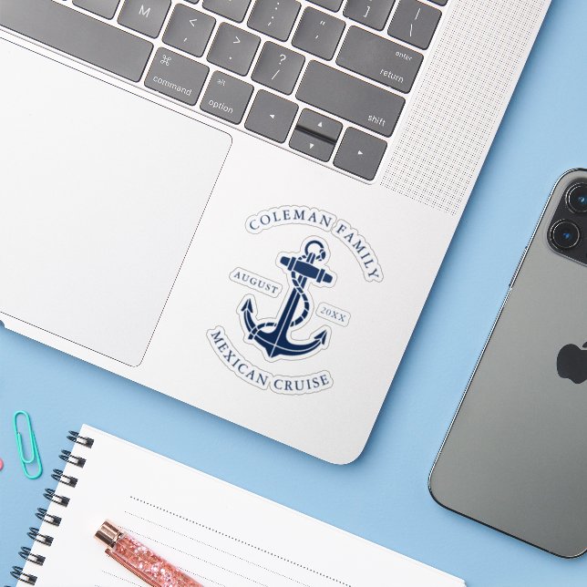 Custom Family Cruise Nautical Boat Anchor Swag Sticker (Laptop w/ iPhone)
