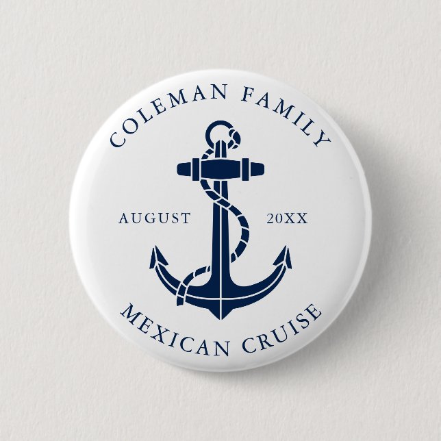 Custom Family Cruise Ship Nautical Anchor Button (Front)
