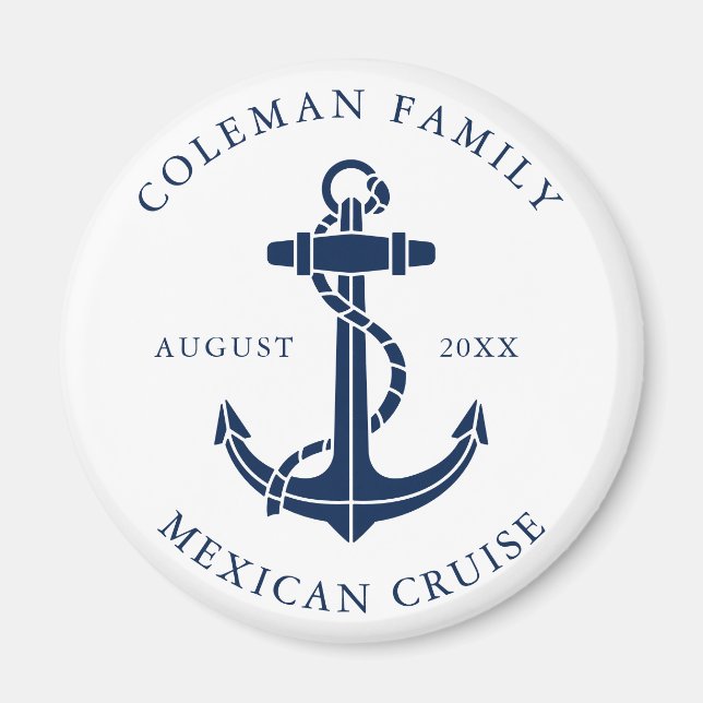 Custom Family Cruise Ship Nautical Anchor Magnet (Front)