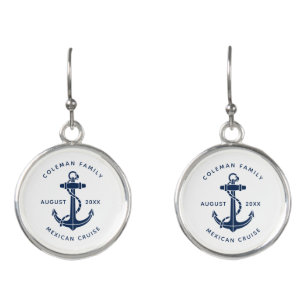 Custom Family Cruise Ship Nautical Anchor Swag Earrings