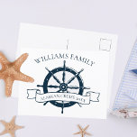 Custom Family Cruise Ship Nautical Vacation Island Postcard<br><div class="desc">Chic custom summer vacation postcard for your beach cruise on the ocean featuring a navy blue boat steering wheel. This nautical themed design is perfect for your special trip. Personalize with your last name and year.</div>