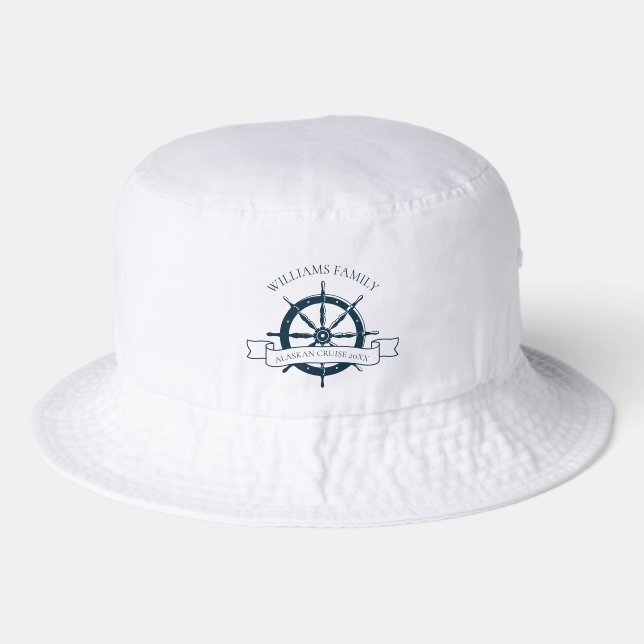 Custom Family Cruise Ship Nautical Wheel Vacation Bucket Hat (Front)