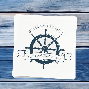 Custom Family Cruise Ship Vintage Nautical Wheel Napkins