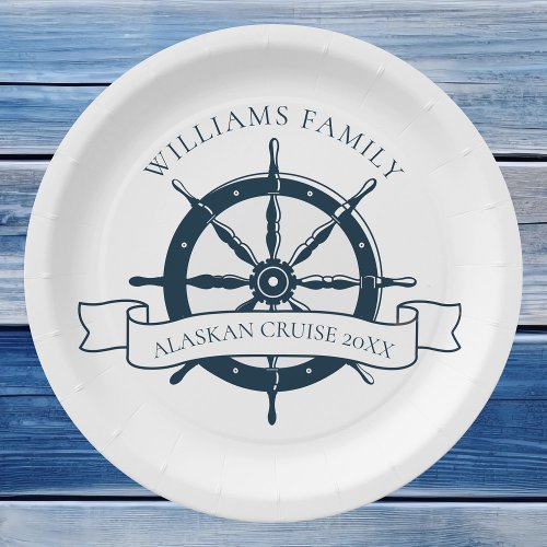 Custom Family Cruise Ship Vintage Nautical Wheel Paper Plates