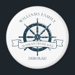 Custom Family Cruise Ship Wheel Nautical Vacation Magnet<br><div class="desc">Chic custom summer vacation magnet for a family reunion beach cruise on the ocean featuring a navy blue boat steering wheel. This nautical themed design is perfect for your special trip. Personalize with your last name and year for a family reunion on the sea.</div>