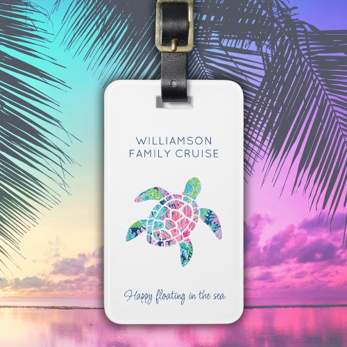 Custom Family Cruise Vacation Cute Sea Turtle Luggage Tag