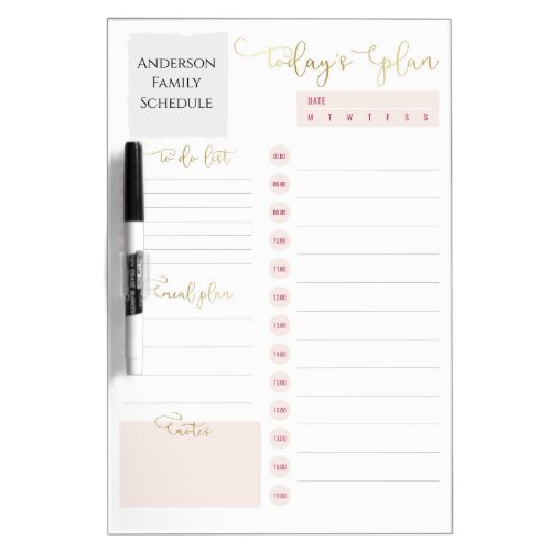 Custom Family Daily Planner Schedule To Do List  Dry Erase Board