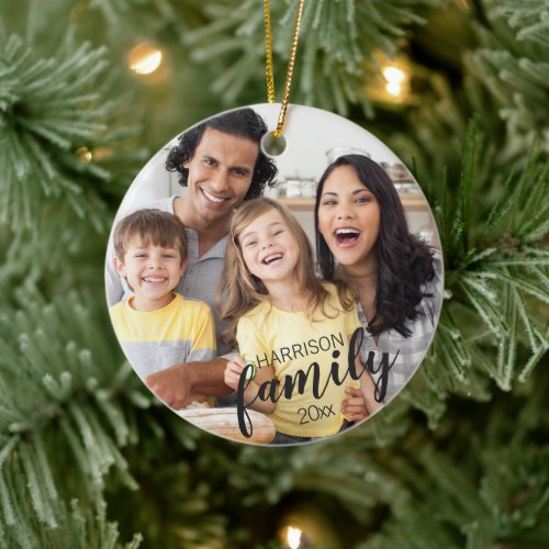 Custom FAMILY dark text 2_Photo Keepsake Ceramic Ornament