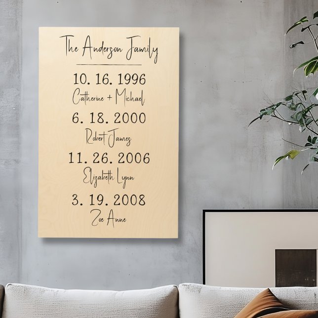 Custom Family Dates Keepsake Milestones Wood Wall Art (Creator Uploaded)