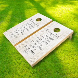 Custom Family Dates Modern Script Milestones Cornhole Set