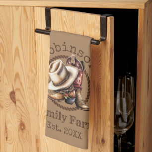 Custom Family Farm Western Cowboy Boots Kitchen Towel
