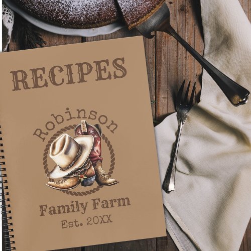 Custom Family Farm Western Cowboy Boots Recipe Notebook
