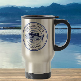 Custom Family Fishing Trip Blue Bass Fisherman Travel Mug