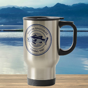Custom Family Fishing Trip Blue Bass Fisherman Travel Mug