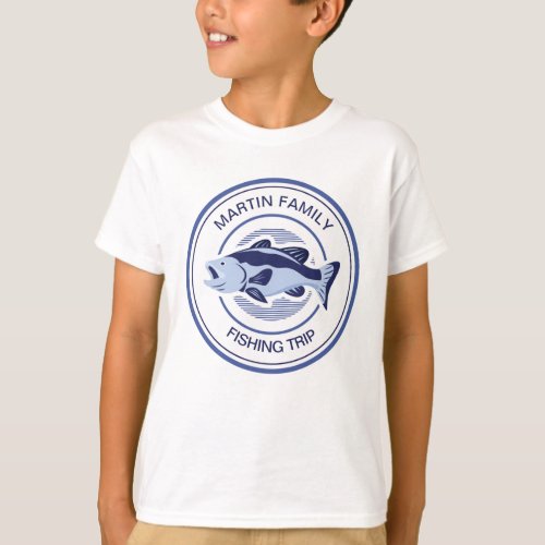 Custom Family Fishing Trip Blue Lake Bass Kids T_Shirt