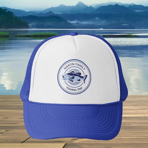 Custom Family Fishing Trip Blue Lake Bass Trucker Hat