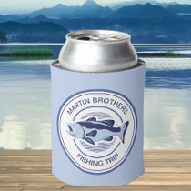 Custom Family Fishing Trip Blue Lake Fisherman Can Cooler