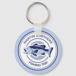 Custom Family Fishing Trip Blue Lake Fisherman Keychain