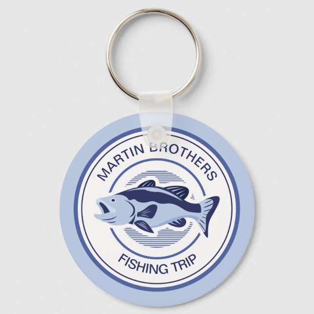 Custom Family Fishing Trip Blue Lake Fisherman Keychain (Front)