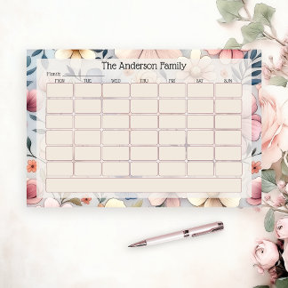 Custom Family Floral Monthly Calendar Pad