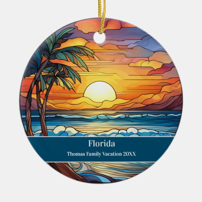 Custom Family Florida Beach Vacation Ceramic Ornament (Front)