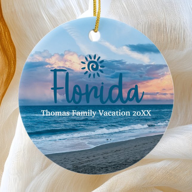 Custom Family Florida Vacation Christmas Tree Ceramic Ornament (Creator Uploaded)