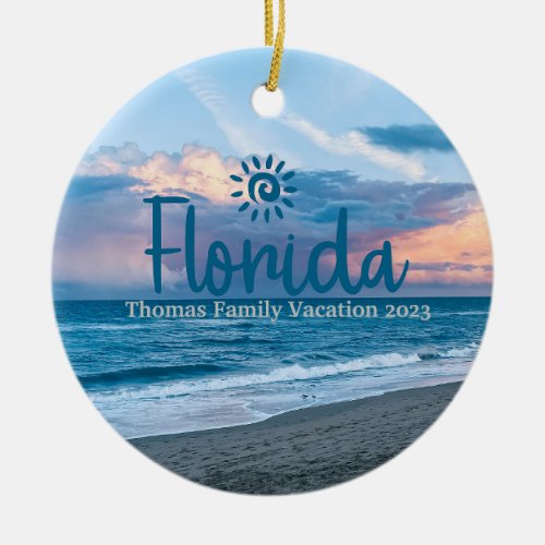 Custom Family Florida Vacation Christmas Tree Ceramic Ornament