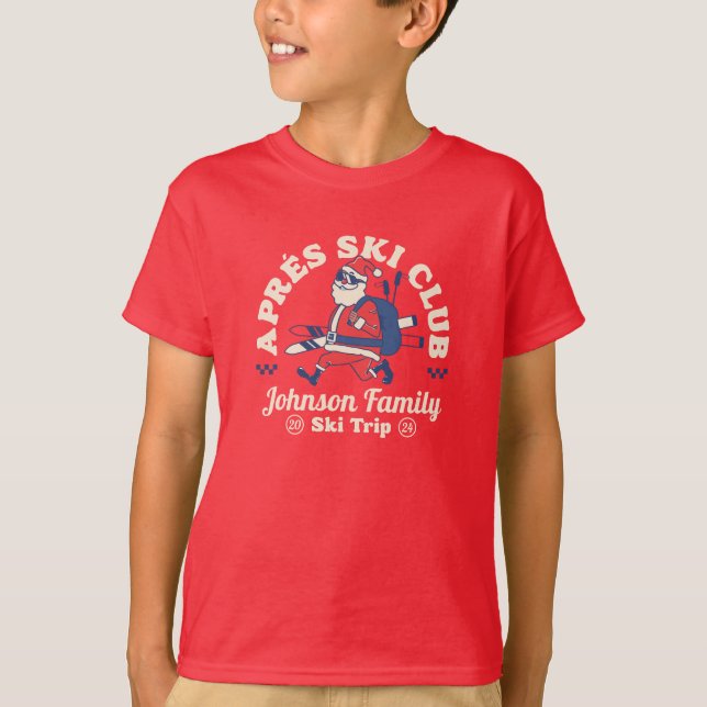 Custom Family Friends Group Ski Trip Skis T-Shirt (Front)