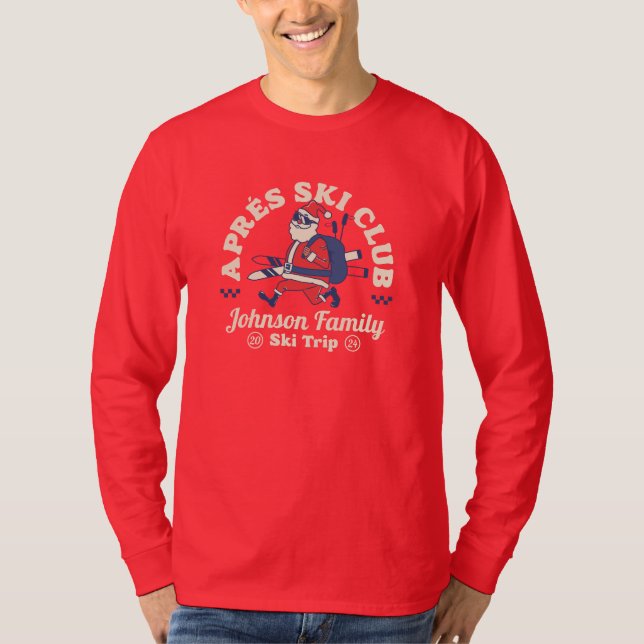 Custom Family Friends Group Ski Trip Skis T-Shirt (Front)